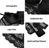 1 x RAW Customer Returns SHEKINI Lingerie Women s Sexy Underwear Push Up Lace Bra with Underwire and Briefs Backless Deep Neck Lingerie Lingerie Sets Black, 6148.75B  - RRP €23.59