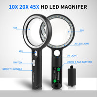 1 x RAW Customer Returns Magnifying Glass with Light, GABORISH10X 20X 45X Handheld Illuminated Magnifier with 30 LED Lights and UV Light, Light Magnifier for Reading, Inspection, Coins, Jewelry, Exploration - RRP €23.99