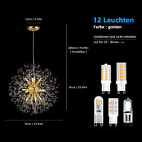 1 x RAW Customer Returns Vikaey Chandelier 12 Light, Crystal Gold Chandelier, Modern Hanging Lamp, Living Room Lamp for Bedroom, Kitchen, Living Room, Dining Room, 55 Diameter - RRP €160.33