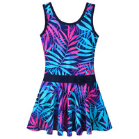 1 x RAW Customer Returns ZNYUNE Girls One-Piece Sleeveless Swimsuit Fabric Print Children s Swimming Suit S363 NavyLeaves 152 158 - RRP €23.18