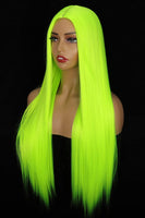 1 x RAW Customer Returns PORSMEER Wig Long Hair Straight for Women Girls Natural Synthetic Hair Wig Party Costume Wig Neon Green - RRP €22.39