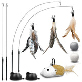 1 x RAW Customer Returns ROSAUI cat toy, pack of 12 cat fishing rods with 2 suction cups, self-occupation cat toy with mouse, natural interactive cat toy for cats, intelligence toy with feathers - RRP €16.99