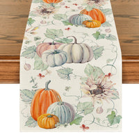 7 x Brand New Artoid Fashion Watercolor Pumpkins Sunflowers Leaves Autumn Table Runner, Seasonal Kitchen Table Decoration Indoor Holiday Party Decor 40x300 cm - RRP €103.25