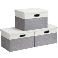 1 x RAW Customer Returns Febzoce Storage Box with Lid Extra Large Foldable Fabric Storage Cube Basket Trash can Organizer Light Grey White, Extra Large, 44 x 31 x 29 cm, 3 Pack - RRP €39.64