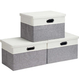 1 x RAW Customer Returns Febzoce Storage Box with Lid Small Foldable Fabric Storage Cube Basket Trash Can Organizer Light Gray White, Small, 34 x 25 x 18 cm, Pack of 3 - RRP €28.99