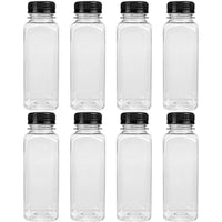 3 x Brand New Mobestech 8 Empty Plastic Juice Bottles with Caps 300ML Reusable Water Bottles Clear Drink Containers with Black Lids for Juice Drinks and Others - RRP €57.6