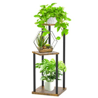 1 x RAW Customer Returns LyTaispuly 3 Tier Wooden Metal Plant Stand Indoor Outdoor, 80cm Corner Flower Shelf Plant Rack for Multiple Plants, Flower Stand Plant Stairs for Outdoor Balcony Garden Living Room Oak-3  - RRP €36.29