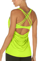 1 x RAW Customer Returns icyzone Women s Sports Top with Bra - 2 in 1 Fitness Yoga Shirt Cross Back Gym Training Tank Top M, Neon Yellow  - RRP €26.21