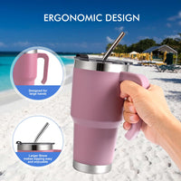 1 x RAW Customer Returns EQARD thermal mug with straw and handle drinking cup with lid coffee mug to go with splash-proof lid and tube brush stainless steel mug for hot and cold drinks BPA free - RRP €23.51