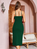 1 x RAW Customer Returns Missufe cocktail dress party dress wrap dress summer dress midi dress women s festive elegant bodycon wedding evening dresses sleeveless spaghetti strap dresses dark green, medium  - RRP €48.99