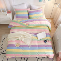 1 x RAW Customer Returns Freyamy girls bed linen 135x200cm colorful rainbow stripes children s bed linen 100 microfiber baby bed linen teenager children reversible bed linen duvet cover with zipper and pillowcase 80x80cm - RRP €21.99