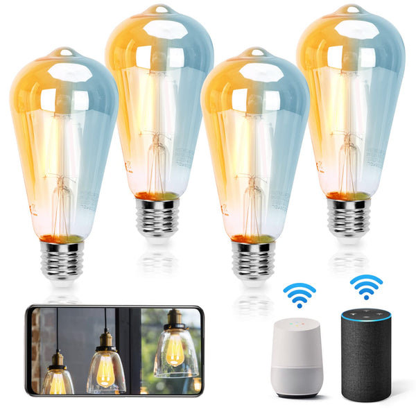 1 x Bombilla Aigostar Alexa E27 Edison de 6 W y 805 lm, regulable, retro, ST64, inteligente, regulable por WiFi, 2700 K-6500 K, control por aplicación, compatible con Alexa y Google Assistant. Pack de 4 en color dorado. PVP 34,78 € – Jobalots Europe