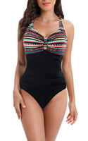 1 x RAW Customer Returns Laorchid swimsuit women tummy control for women swimwear V neck swimsuit monokini high waist sport swimsuit ruffles Bohemian stripes with black L - RRP €40.33