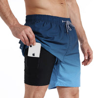 1 x RAW Customer Returns iCKER Swimming Trunks Men s Compression Liner 2 in 1 Swimming Shorts Board Shorts Quick-Drying Beach Shorts, Black Blue, L - RRP €24.99