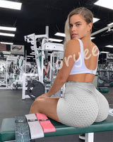 1 x Brand New Memoryee Women s Honeycomb Ruffled High Waist Yoga Shorts Gym Leggings Workout Tummy Control Running Tights Grey XL - RRP €24.0