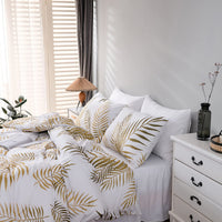 1 x RAW Customer Returns Gold Tropical Leaves Duvet Cover 90cm 150x220cm and 1 Pillowcase 50x75cm Soft Bedding Set 100 Microfiber Gold White - RRP €36.13