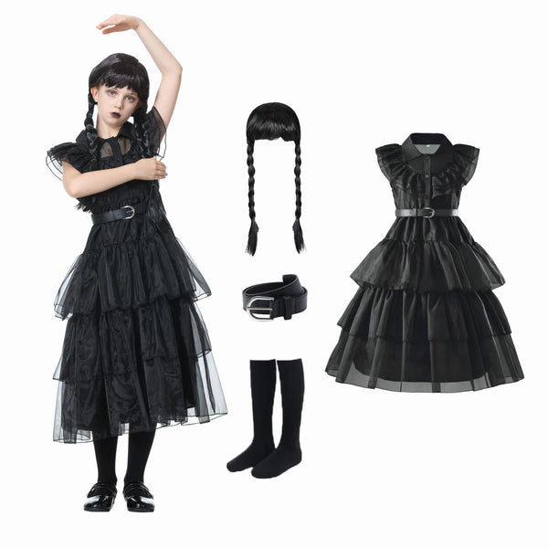 1 x Brand New Fairycos Wednesday Costume Children Halloween Wednesday Dress Girls 104-110 - RRP €19.2