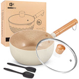 1 x RAW Customer Returns BUNDLEPRO 2.1 Quart Cooking Pot Set with Lid, Non-Stick Aluminum Sauce Pot, Induction Compatible Small Cooking Pots with Silicone Spatulas for Milk, Soup, Pasta, Eggs, Rice BEIGE - RRP €26.21