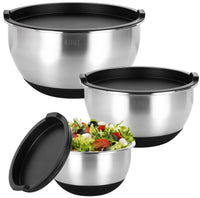 1 x RAW Customer Returns Bastwe Mixing Bowl Set of 3, Stainless Steel Bowl Salad Bowl Set with Airtight Lid, Stackable and Non-Slip Bases, Size 4, 2, 1 QT, Ideal for Mixing and Serving - RRP €22.99