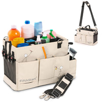 1 x RAW Customer Returns FifthStart Portable Cleaning Bag with Handle, Cleaning Supplies Organizer, Car Accessories, Grooming Bag for Horses Small, Beige  - RRP €45.99