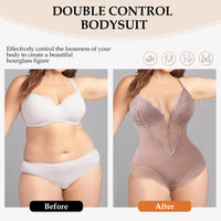 1 x RAW Customer Returns SHEKINI Elegant Bodysuit Women Lace V Neck Shapewear Shaping Shaping Slimming Flat Stomach Sexy Body Shaper Thong - RRP €31.97