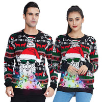 1 x RAW Customer Returns Freshhoodies Women s Christmas Sweater Long Sleeve 3D Elf and Reindeer Knitting Pattern Novelty Round Neck Xmas Knitted Sweater Ugly Christmas Sweater Jumper Black Red S - RRP €33.42