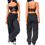 1 x RAW Customer Returns Nuofengkudu Cargo Pants Women Wide Pants Stretch High Waist Cargo Pockets Palazzo Pants Bootcut Flared Pants Women s Pants with Elastic Waist Y2K Teenage Girls Women Work Pants Fabric Pants Outdoor Black XL - RRP €28.99