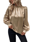 1 x RAW Customer Returns GORGLITTER Women s Satin Blouses Elegant Tunic Stand Collar Shirt Blouse Lantern Sleeves Tops OL Business Blouse Khaki M - RRP €32.26