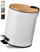 1 x RAW Customer Returns VMbathrooms 5L cosmetic bin in elegant white design Pedal bin with soft close Elegant bucket for the bathroom with inner container and bamboo wooden lid - RRP €33.25