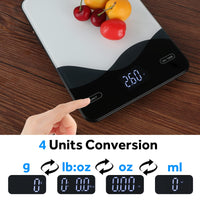 1 x RAW Customer Returns AIMILAR Kitchen Scales Rechargeable, USB C Rechargeable Digital Food Scale 10kg Scale Kitchen Glass LED Without Battery Precise 1g 0.1oz Large Weighing Surface - RRP €19.99