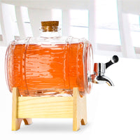 1 x RAW Customer Returns KADAX barrel with tap, barrel-shaped drinks dispenser made of glass 1-3L, barrel with tap, transparent dispenser with wooden base, alcohol dispenser ideal for whiskey, brandy, juices, lemonade 1L  - RRP €21.98