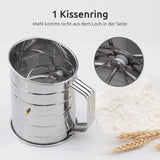 2 x RAW Customer Returns U-Button 3 Cup Flour Sieve Stainless Steel Rotary hand crank hand sieve with 4 wire stirrers for quick sieving, with 20 fine mesh sieve and stamped measurement for baking flour and powdered sugar - RRP €40.98