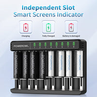 1 x RAW Customer Returns POWEROWL battery charger with AA battery 4 pieces AAA battery 4 pieces, battery charger for NI-MH NI-CD AA AAA C D battery, type C, micro USB quick charge - RRP €27.22