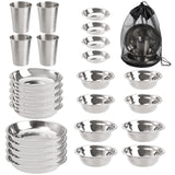 1 x RAW Customer Returns TOPZEA 26 Pieces Stainless Steel Camping Plates and Bowls, Camping Mess Kits Camping Tableware Set Tableware including Plates, Bowls, Cups, Stainless Steel Tableware for Camping, Hiking, Travel, Picnic - RRP €31.3