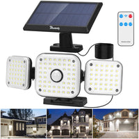 1 x RAW Customer Returns Outdoor LED Solar Light, 112 LED Solar Lamp with Motion Sensor, 3 Adjustable Heads Outdoor Solar Lamp 3 Modes with Remote Control, IP65 Waterproof 270 Lighting, with 5m Cable - RRP €23.59