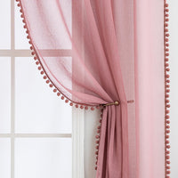 1 x RAW Customer Returns MIULEE Curtains with Pompoms - Pretty Old Pink Transparent Curtains for Children s Room Girls, 2 Pieces Curtain with Pompoms with Rod Pocket Transparent Curtain with Pompoms, Each H 245 XW 140cm - RRP €32.94