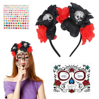 5 x Brand New TECHEEL Day of the Dead Headband Halloween Headband Hair Wreath Flowers Black Headband Roses and Skull for Carnival Costumes Halloween Costume Carnival Theme Party - RRP €44.95