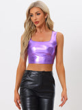 1 x RAW Customer Returns Allegra K Women s Crop Tops Metallic Top Party Tops Sleeveless Boat Neck Club Crop Blouse Light Purple M - RRP €29.74