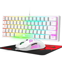 1 x RAW Customer Returns 60 percent mini gaming keyboard and mouse set white, QWERTY layout RGB rainbow LED illuminated mechanical feel, ergonomic, 12000 DPI honeycomb, USB wired for PC PS4 Xbox laptop - RRP €40.9