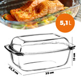 1 x RAW Customer Returns KADAX casserole dish with lid and handles, 5.1L, rectangular glass roaster made of heat-resistant glass, glass casserole dish, oven dish for meat, lasagne, oven - RRP €27.38