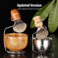 1 x RAW Customer Returns Anbbas 4-in-1 shaving set, pure badger hair shaving brush, wooden handle and large soap dish, stainless steel shaving stand with 3.5 oz natural shaving soap puck refill for men - RRP €39.31