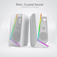 1 x RAW Customer Returns Redragon GS520 RGB Desktop Speakers, 2.0 Channel PC Stereo with 6 Colorful LED Modes, Enhanced Sound, Easy Access Volume Control, with USB Port, 3.5mm Cable, White, White Opulent Garden - RRP €43.2