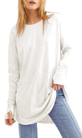 1 x RAW Customer Returns Ebifin Long Sleeve Women s Long Shirt Crew Neck Long Sleeve Top Shirts Basic Blouses Tunic Tee Tops.White.S - RRP €28.08