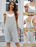 1 x Brand New heekpek Jumpsuit Women Short Summer Sleeveless Loose Overall Short V-Neck Spaghetti Strap Playsuit Casual Dungarees Women with Pockets, Light Grey, L - RRP €27.6