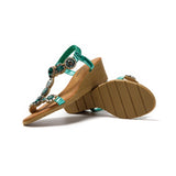 1 x RAW Customer Returns JOMIX Women s Wedge Sandals Elegant Jeweled Sandals Lightweight Beach Sandals Comfortable Summer Sea Pool Beach Summer Shoes Green, 39 EU  - RRP €36.95