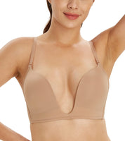 1 x RAW Customer Returns Lemorosy - Women s Non-Wired U-Shaped Deep Neckline Bra Lightweight Padded Push Up Multi-Position Bra 95D,Beige  - RRP €23.18