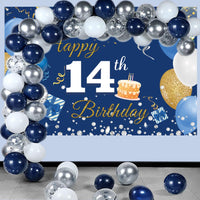 1 x RAW Customer Returns 14th Birthday Decoration Boy Girl, 14th Birthday Banner Blue, 14th Birthday Fabric Sign Poster, 14th Birthday Background Banner Boy Birthday Party Decoration - RRP €9.56