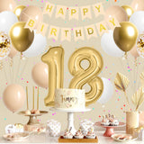 4 x Brand New QIUQI 18th Birthday Decoration Beige, 18th Year Decoration Birthday, Decoration 18th Birthday Girls Boys, White Gold Apricot Balloon and HAPPY BIRTHDAY Banner for 18 Party - RRP €58.08