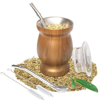 1 x RAW Customer Returns Yerba Mate Tea Set Mate Cup , Stainless Steel Teacup Set with a Multifunctional Lid, Two Drinking Straws and Cleaning Brushes, Heat Insulation, Anti-scalding Brown  - RRP €18.99