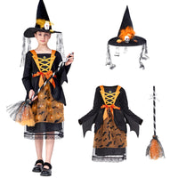 11 x Brand New ZUCOS Children s Witch Costume with Lights Halloween Girls Costume Carnival Cosplay Costumes Princess Dress with Witch Broom and Hat Black, 4-6 Years  - RRP €219.89